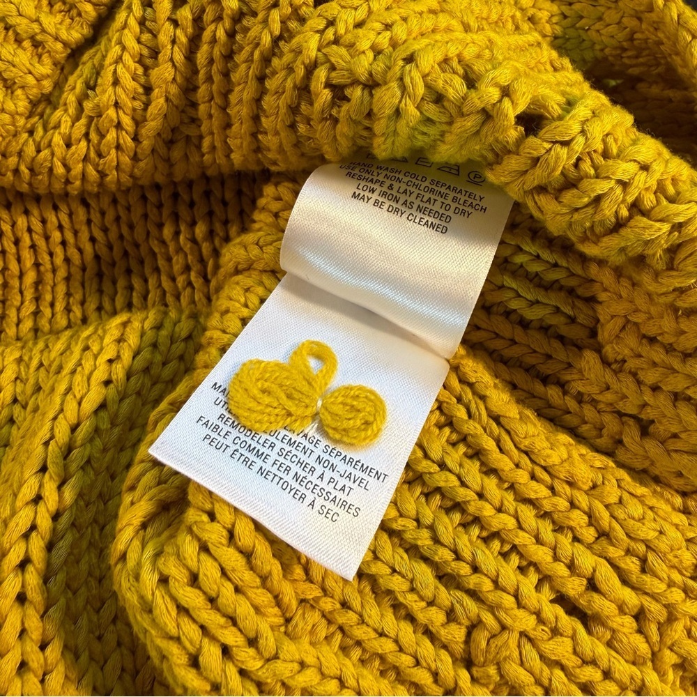 Anthropologie Mustard Yellow Ruffled Off-The-Shoulder Crocheted Sweater Size XS - Picture 16 of 16